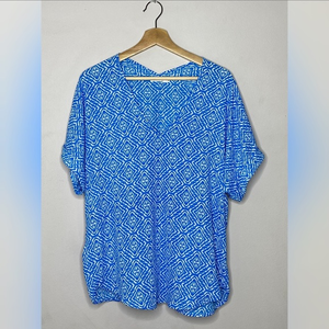 Lush Blue and White Dolman Sleeve‎ V Neck
